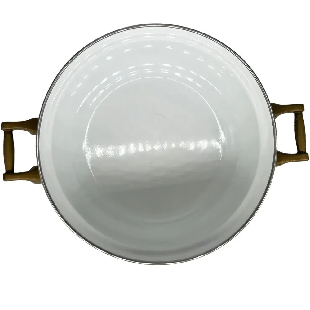 Tivoli Vintage White Enamelware Stock Pot with Lid | Brass Handles Retro Kitchen